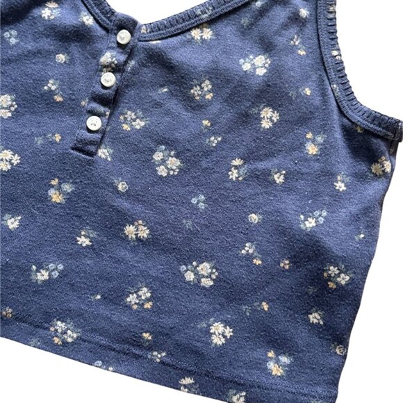 American Eagle Floral Cropped Adjustable Strap Tank Top-Blue-Large - Picture 3 of 6